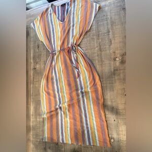 DREW Anthropologie Striped Dress. Waist Tie Women’s M EUC Rust/Salmon